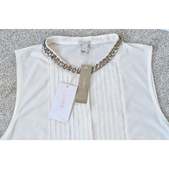 New J. Crew Size Small White Jeweled Tank Top S Pleated Blouse - Picture 2 of 5